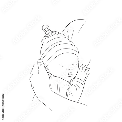 Sleeping baby in hat