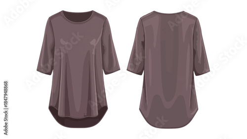 Modern Dusty Rose Colored Tunic Top with 3/4 Sleeves Displayed Front and Back