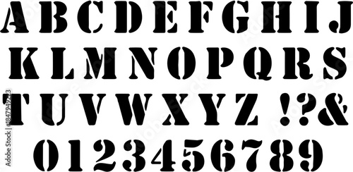 Classic Stencil Alphabet and Numbers Set, Bold Military Style Typeface for DIY Crafts.