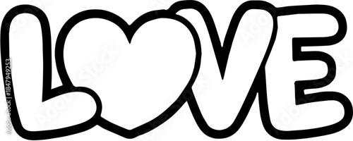 Bubbly Love Typography with Heart Symbol, Romantic Hand Drawn Outline Text.