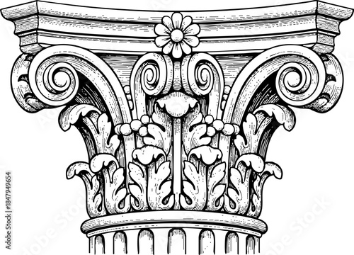 Hand drawn classical column capital illustration