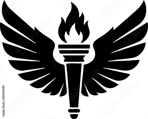 Winged Flaming Torch Icon Symbol Vector Graphic Design