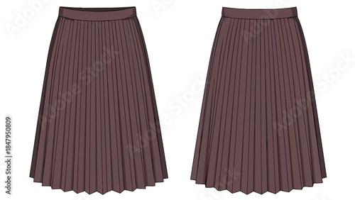 Minimalist Flat Design Depiction of Two Pleated Skirts in a Rich Earthy Tone on a White Background