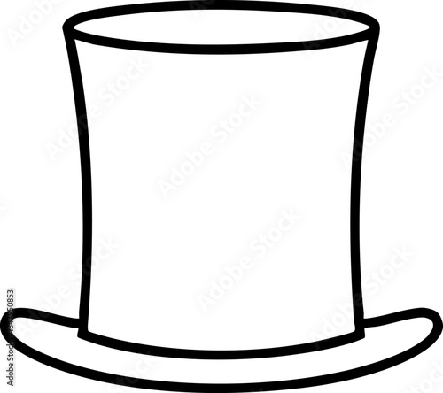 Black and white line art drawing of a classic top hat.
