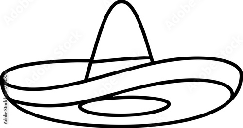 Traditional Mexican Sombrero Hat Outline Isolated Drawing