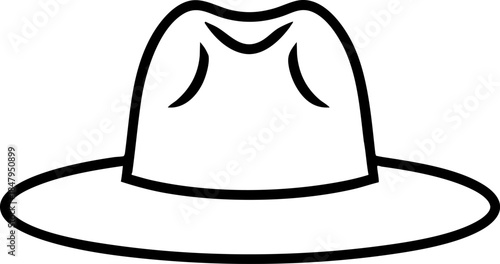 Minimalist Black and White Outline Drawing of a Wide Brim Hat