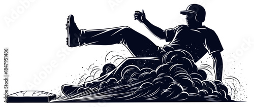 Baseball Player Sliding into Home Plate Dynamic Illustration baseball