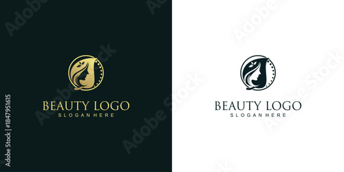 Creative golden leaf beauty logo design with modern concept premium vector