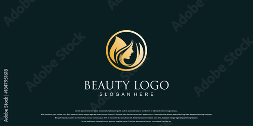 Creative golden leaf beauty logo design with modern concept premium vector