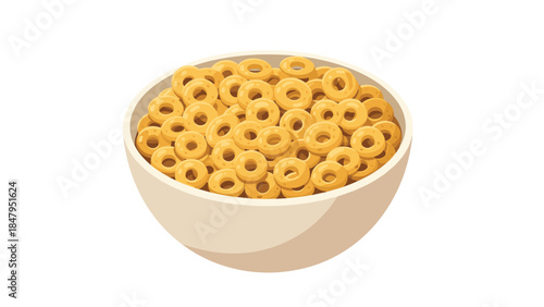 A colorful bowl is filled to the brim with golden oat cereal rings, offering a delightful and nutritious breakfast option.