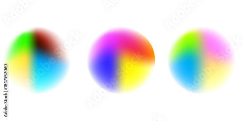 Set color circle gradient noise gradation. Abstract colorful watercolor blur mesh on isolated transparent background. Circle shape png.