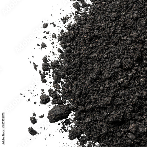Rough Dry Texture of Black Soil Isolated on Transparent Background