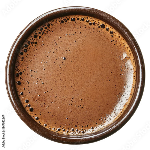 Coffee Cup Top View Brown Liquid Filling Ceramic Mug Isolated in Transparent Background