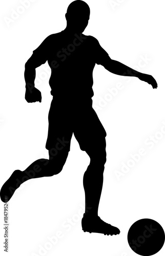 A football soccer player sports man in silhouette kicking the ball.
