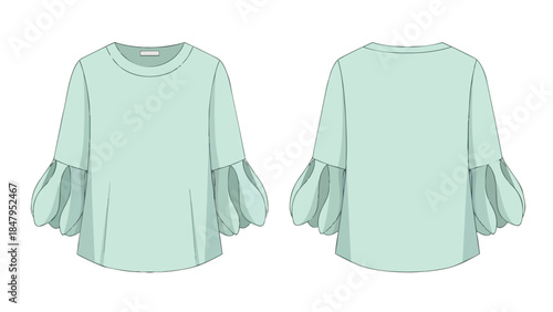 Elegant mint green blouse with voluminous puffed sleeves showcasing a sophisticated and feminine design aesthetic
