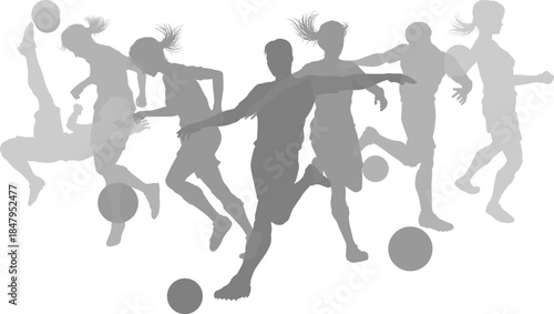 Soccer football player male and female silhouette outlines men and women group