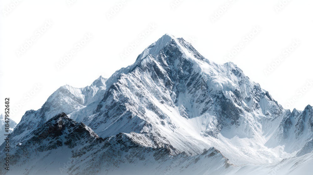 Obraz premium Stunning Snow-Capped Peaks Against a Crisp White Canvas: A Serene Nature Escape