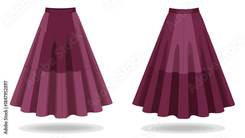 Elegant pleated midi skirts in rich burgundy perfect for modern fashion design and apparel illustration projects