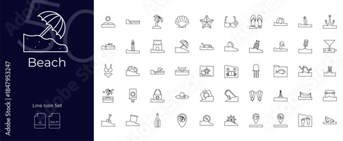 Beach Line Editable Icons set