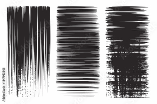 Distressed Grunge Textures with Horizontal Lines and Vertical Streaks, Black Background for Rugged and Urban Design Aesthetic