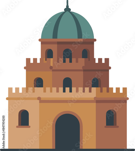 Medieval Fortress Tower with Dome Vector Illustration