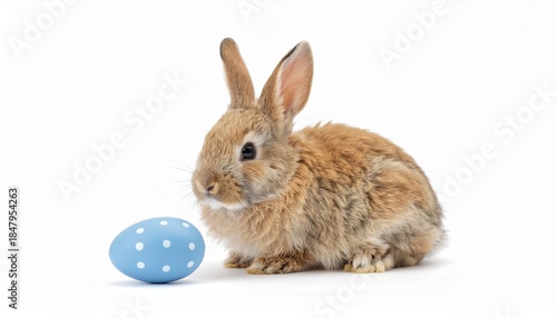 Cute bunny,rabbit with polka dot colorful easter egg for spring and easter day on isolated white background