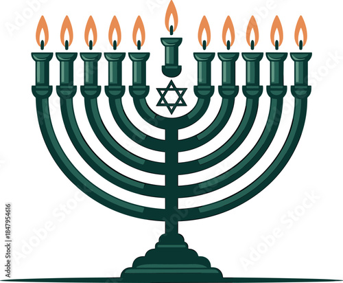 Menorah Candle Holder Vector Illustration with Star of David