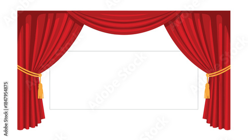 Elegant red stage curtains with gold tassels create a dramatic opening for performances and presentations.