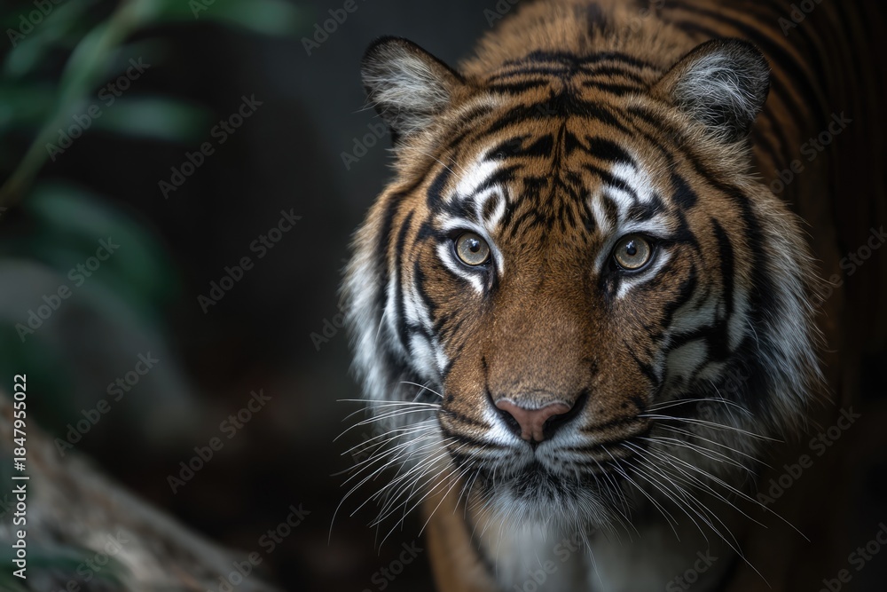 Naklejka premium Close-up tiger portrait, focused gaze