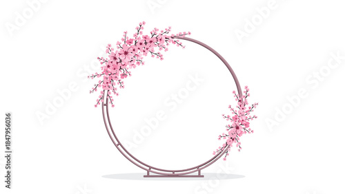 Elegant floral archway decorated with delicate pink cherry blossoms creates a romantic and whimsical atmosphere for celebrations.