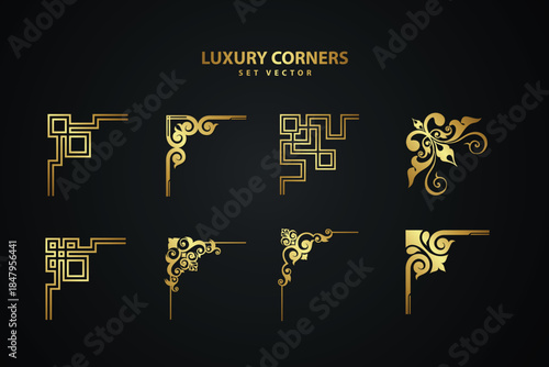 Luxury Corner Design Set in Gold on Dark Background