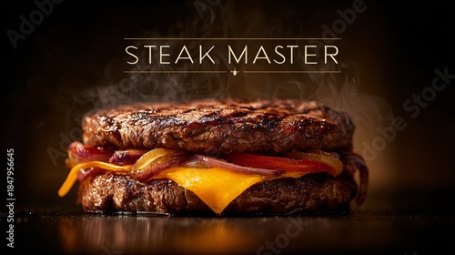 Steak Master Premium Double Steak Burger with Melted Cheese and Caramelized Onions
