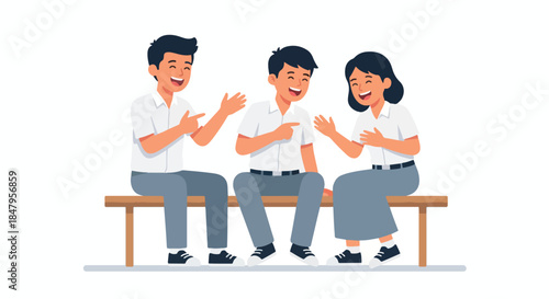 Three students do activities at school