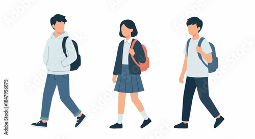 Three students do activities at school