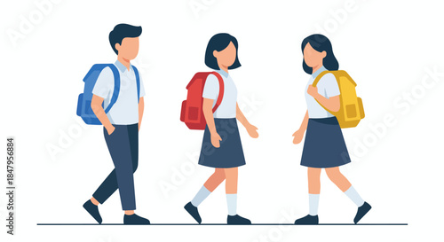 Three students do activities at school