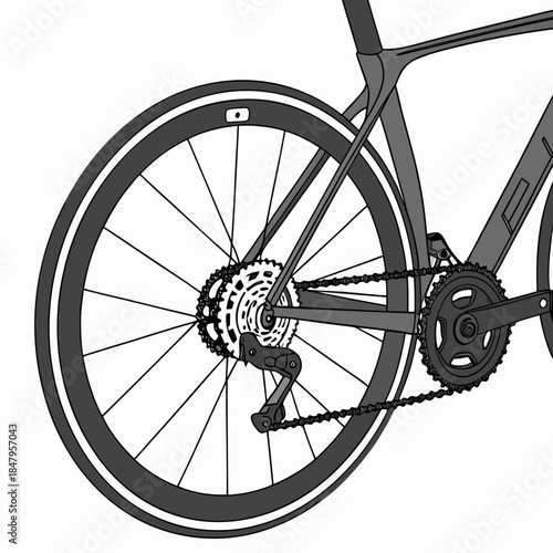 Gray bicycle rear wheel and gears bike chain