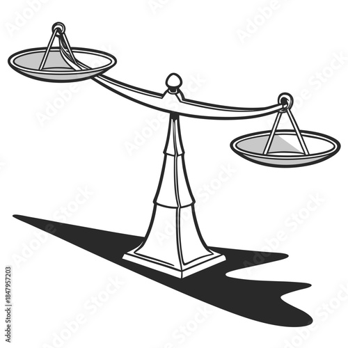 Of two empty balance scales black and white unequal