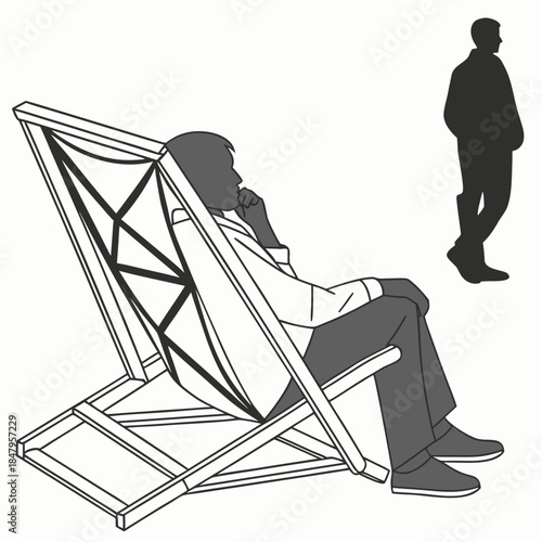 Realistic geometric structure chair made with man sitting