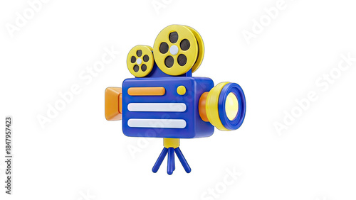 3D Cartoon Film Camera on White Background