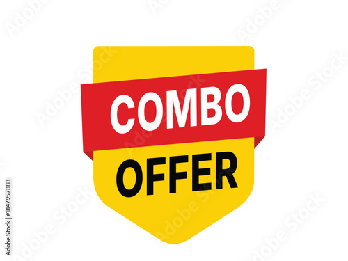 Combo offer promotional badge with red ribbon and yellow shield vector illustration