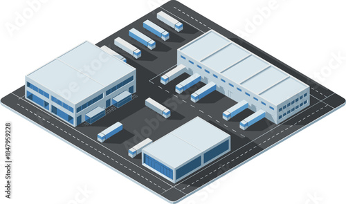 Modern Warehouse Isometric Vector Illustration — Logistics and Freight Transport Hub