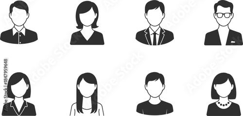 Collection of Eight Professional and Casual User Profile Icons avatar person