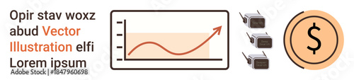 Financial analysis, economic growth, data processing, investment, business strategy, statistics. Rising graph with processors and dollar symbol. Financial analysis and economic growth concept
