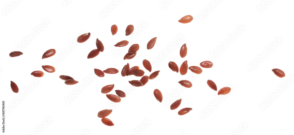 Naklejka premium Flaxseed flying, linseed isolated on white background, clipping path, macro
