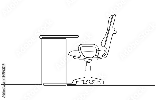 Continuous one line drawing of Table with office chairs.