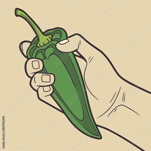 Hand holding green jalapeno pepper green pepper chili