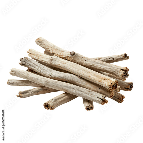 Stack Of Aged Driftwood Sticks Isolated