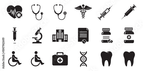 Set of medical icons and medicine objects featuring a vector illustration design 