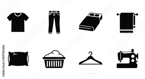 Black silhouette icons depicting various articles of modern clothing items
