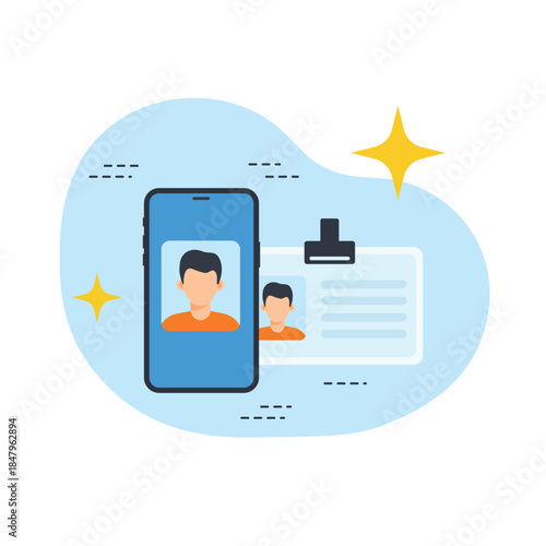 Digital Identity Verification and ID Card Processing on Mobile Phone flat design vector empty state ui graphic illustration